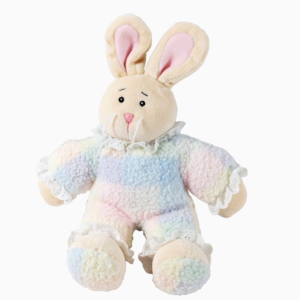 Baby Ganz Bunny Rabbit Plush Pastel Plaid Body Stuffed Animal 9"